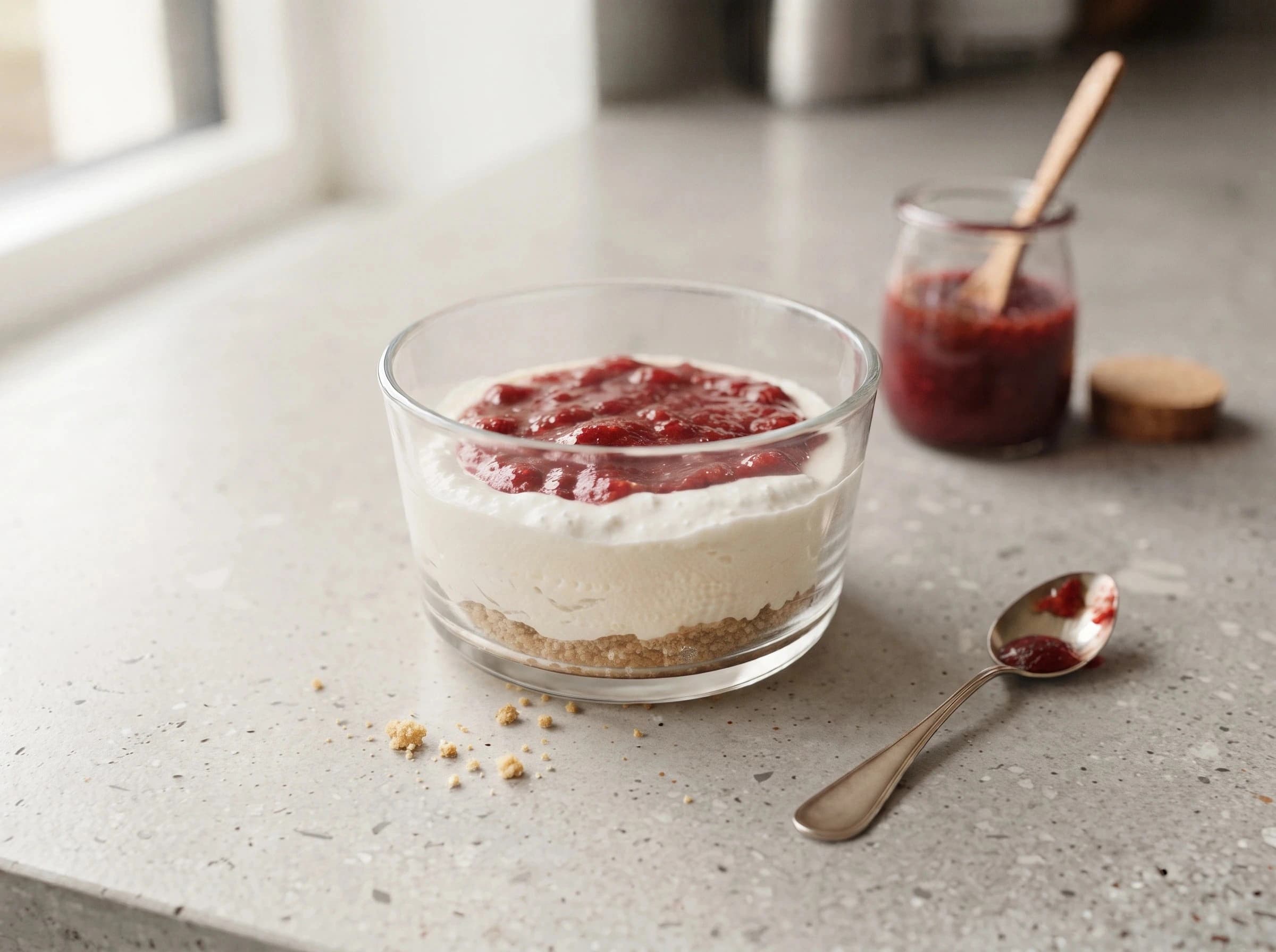 Εύκολο cheesecake στο ποτήρι με γιαούρτι και μαρμελάδα